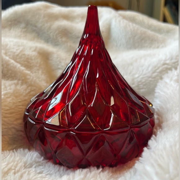 Shannon Ruby Red Glass Lead Crystal Hershey Kiss Shaped Covered Candy Dish EUC - Picture 7 of 7